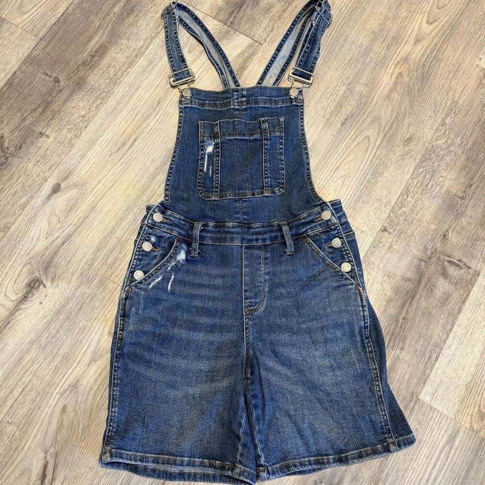 Judy Blue Denim Shorts Overalls Size Small Distressed Blue Jean